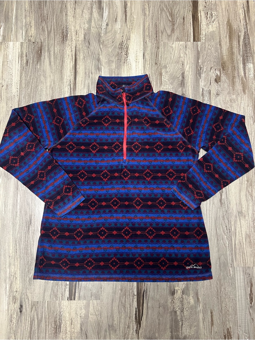 Eddie Bauer Women XL Aztec Fleece Pullover Southwestern Quarter Zip Cozy